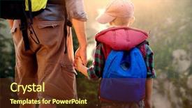  Presentation with silhouette of father and son - Slides consisting of cloud 9 - father and son hiking together background and a  colored foreground