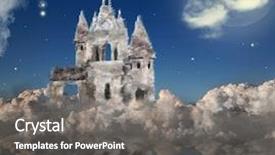  Presentation with castle - Colorful presentation design enhanced with cloud castle under moon backdrop and a gray colored foreground