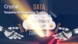  Presentation with robotic arm - Beautiful PPT theme featuring cloud computing against robotic arm backdrop and a  colored foreground