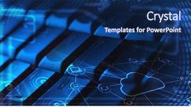 Presentation with cloud computing - PPT theme having cloud computing and multimedia icon background and a navy blue colored foreground