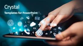  Presentation with social media - Audience pleasing theme consisting of tablet pc social media concept backdrop and a ocean colored foreground