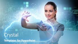  Presentation with cloud computing - PPT theme having cloud-computing-concept-with-woman background and a teal colored foreground