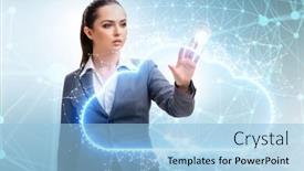  Presentation with cloud computing - Cool new PPT theme with cloud-computing-concept-with-woman backdrop and a light blue colored foreground