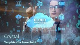  Presentation with cloud computing - Cool new PPT theme with cloud-computing-concept-with-woman backdrop and a ocean colored foreground