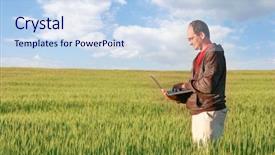  Presentation with green cloud computing - Colorful presentation design enhanced with cloud computing free - man with laptop in green backdrop and a sky blue colored foreground