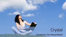  Presentation with grass - Cool new presentation with cloud computing free - pretty woman with laptop backdrop and a light blue colored foreground