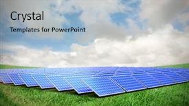  Presentation with green cloud computing - PPT theme having cloud computing free - solar panels against green field background and a light blue colored foreground