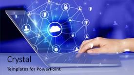  Presentation with network security - Cool new presentation theme with cloud computing system and network backdrop and a teal colored foreground