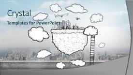  Presentation with doodle - Amazing PPT layouts having cloud computing with cityscape and ladder doodle against balcony overlooking city backdrop and a sky blue colored foreground