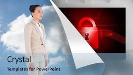  Presentation with cloud security - Slide set featuring cloud dark blue red security - composite image of unsmiling asian background and a  colored foreground