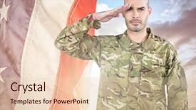  Presentation with grave marker american flag - PPT theme with cloud dark blue red security - soldier saluting against a fluttering background and a lemonade colored foreground