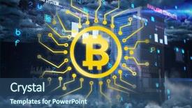  Presentation with crypto - Amazing PPT theme having cloud dark blue red security - symbol of bit coin digital backdrop and a ocean colored foreground