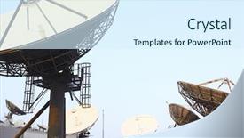  Presentation with data communications - Colorful presentation design enhanced with cloud data voice - satellite communications dishes on top backdrop and a sky blue colored foreground