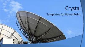  Presentation with satellite dish - PPT theme with worker harvests of red ripe tomatoes in a greenhouse made of transparent polycarbonate background and a gray colored foreground