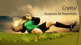  Presentation with football field - PPT theme enhanced with cloud gaming - jump of football goalman background and a yellow colored foreground