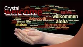  Presentation with multilingual - Slide deck featuring arabic words - concept or conceptual abstract welcome background and a wine colored foreground