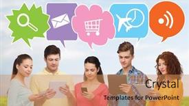  Presentation with people mobile technology - Presentation theme having cloud mobile - people communication and technology concept background and a coral colored foreground