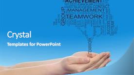  Presentation with teamwork cooperation - PPT layouts with cloud on man hand tagcloud background and a teal colored foreground