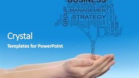  Presentation with teamwork cooperation - Presentation enhanced with cloud on man hand tagcloud background and a teal colored foreground