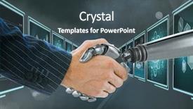  Presentation with medical robot - PPT theme with 3d white human - 3d robot hand and person background and a light gray colored foreground