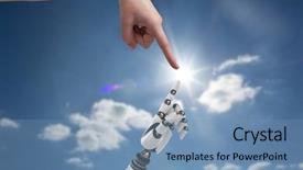  Presentation with robot - Presentation design consisting of cloud robotics - digital composite of human background and a teal colored foreground