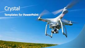  Presentation with camera drone - Slide deck enhanced with cloud robotics - drone copter flying with digital background and a teal colored foreground