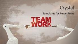  Presentation with team work - Slide deck having cloud robotics - robotic hand holding red team background and a mint green colored foreground