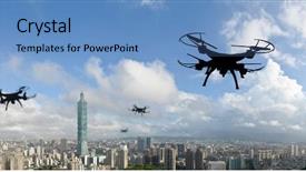  Presentation with taipei - Slide deck consisting of cloud robotics - silhouette of drone flight background and a teal colored foreground