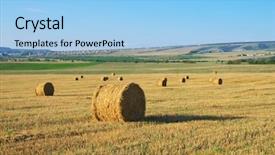  Presentation with straw - Presentation theme consisting of cloud roll - round straw bales on field background and a light blue colored foreground