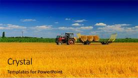  Presentation with straw - Audience pleasing theme consisting of cloud roll - tractor collecting straw bales backdrop and a gold colored foreground