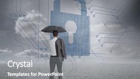  Presentation with padlock - Slides having cloud security - businessman with an umbrella looking background and a gray colored foreground
