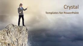  Presentation with mountain - Presentation theme enhanced with cloud security - image of businessman in blindfold background and a lemonade colored foreground