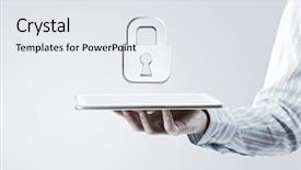  Presentation with cloud security - Slides featuring cloud security - tablet in hand with symbols background and a white colored foreground