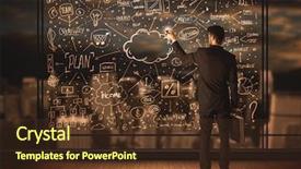  Presentation with business plan gas station - Slide set enhanced with cloud services - businessman drawing business plan background and a  colored foreground