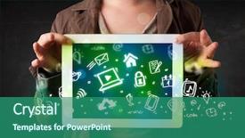  Presentation with older person holding pills - Presentation design with cloud software - person holding tablet pc background and a  colored foreground