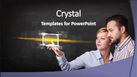  Presentation with tech - Slide deck enhanced with cloud software - tech couple touching button background and a  colored foreground