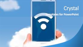  Presentation with cloud - Cool new slide deck with mobile phone wifi network - cloud technologies male hand is backdrop and a teal colored foreground