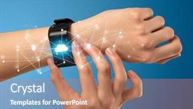  Presentation with smartwatch - Slides with cloud technology and connection background and a coral colored foreground
