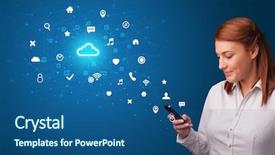  Presentation with healthcare technology cloud - PPT layouts enhanced with store database - young person using phone background and a  colored foreground