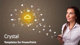  Presentation with healthcare technology internet of things cloud - Amazing presentation theme having store database - young person using phone backdrop and a  colored foreground