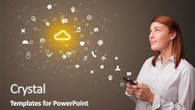  Presentation with technology black person - Presentation design featuring store database - young person using phone background and a tawny brown colored foreground