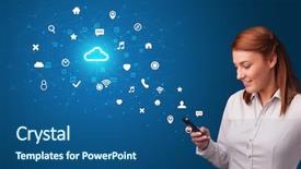  Presentation with cloud technology - PPT theme consisting of store database - young person using phone background and a ocean colored foreground