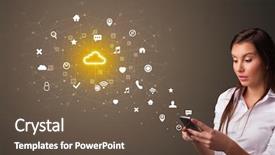  Presentation with technology black person - Presentation theme enhanced with store database - young person using phone background and a tawny brown colored foreground