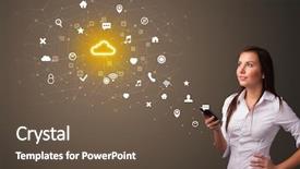  Presentation with cloud technology - Presentation featuring store database - young person using phone background and a tawny brown colored foreground