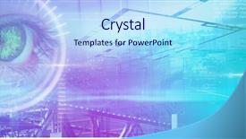  Presentation with white letters - Theme with cloud testing - focused man on eye test background and a sky blue colored foreground