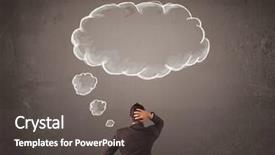  Presentation with poster on white wall above - Amazing PPT theme having cloud thought above his head backdrop and a dark gray colored foreground