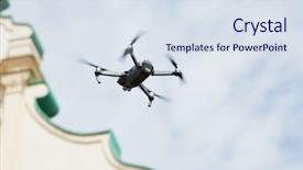  Presentation with drone quadcopter - Beautiful slide set featuring cloud video surveillance - drone quadcopter with digital camera backdrop and a sky blue colored foreground