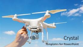  Presentation with drone quadcopter - Audience pleasing slide deck consisting of cloud video surveillance - quadcopter drone flying backdrop and a light blue colored foreground
