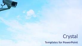  Presentation with camera security - Cool new PPT theme with cloud video surveillance - security camera on wall backdrop and a sky blue colored foreground