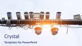  Presentation with cctv camera - Presentation theme enhanced with cloud video surveillance - traffic camera cctv under sunshine background and a sky blue colored foreground